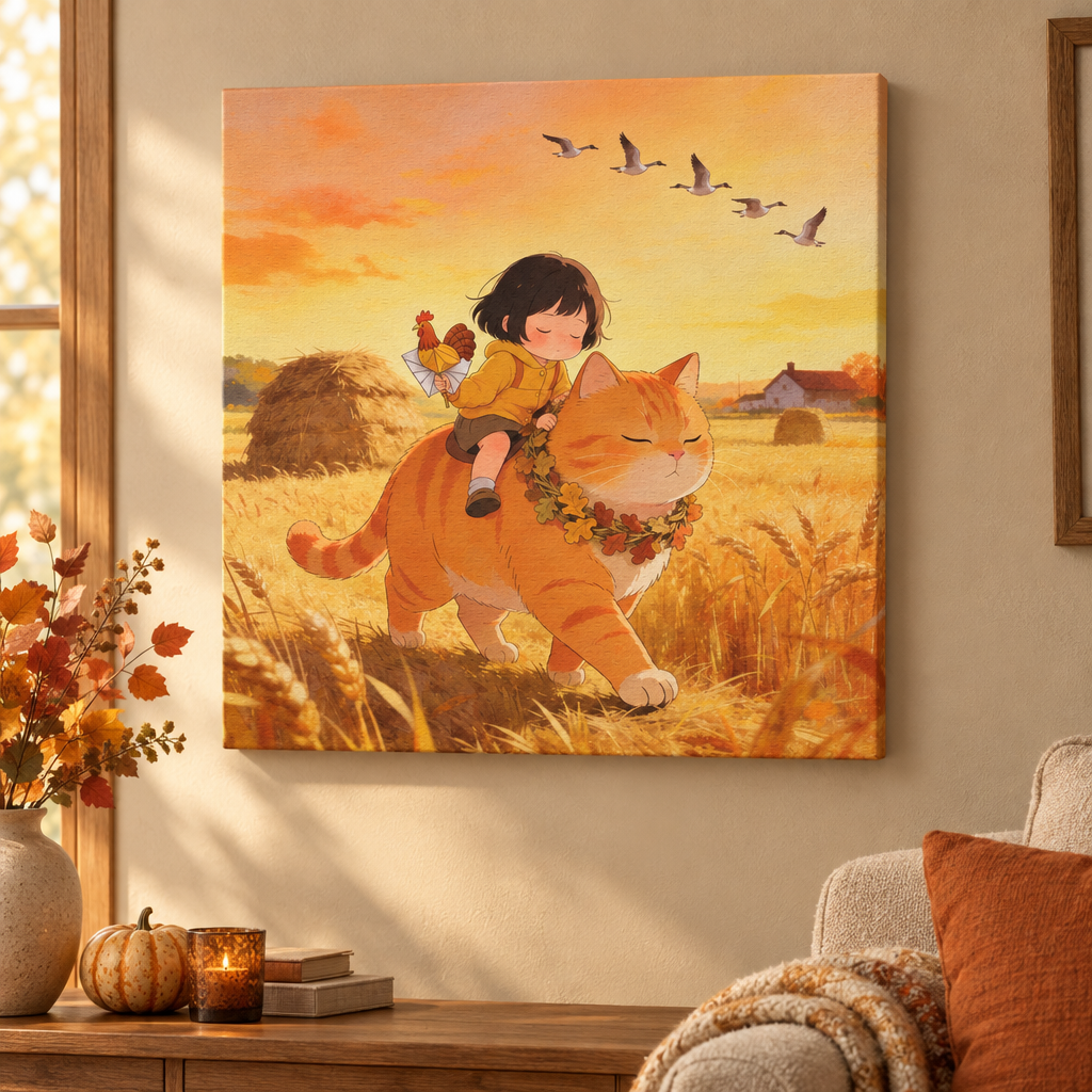 The Fawn and the Field — Thanksgiving Wheat Walk Guardian Canvas, Cat & Fawn