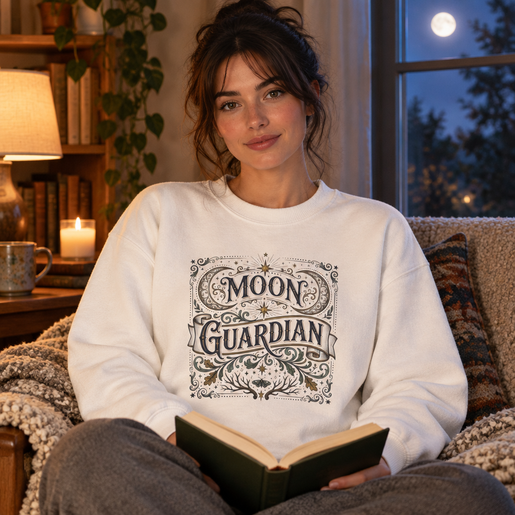 The Moon Keeps Watch — Moon Guardian Celestial Crewneck Sweatshirt