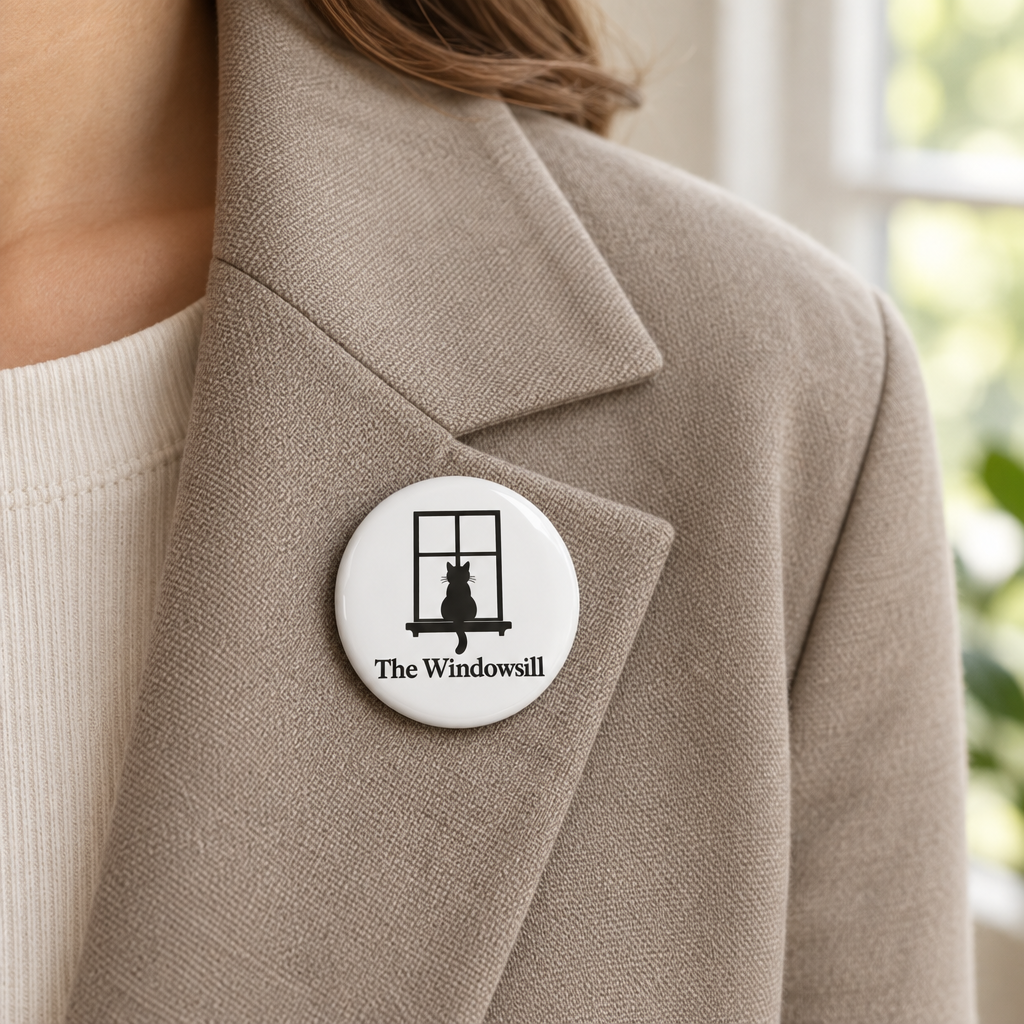 The Windowsill Cat — Pin Button, Window Art