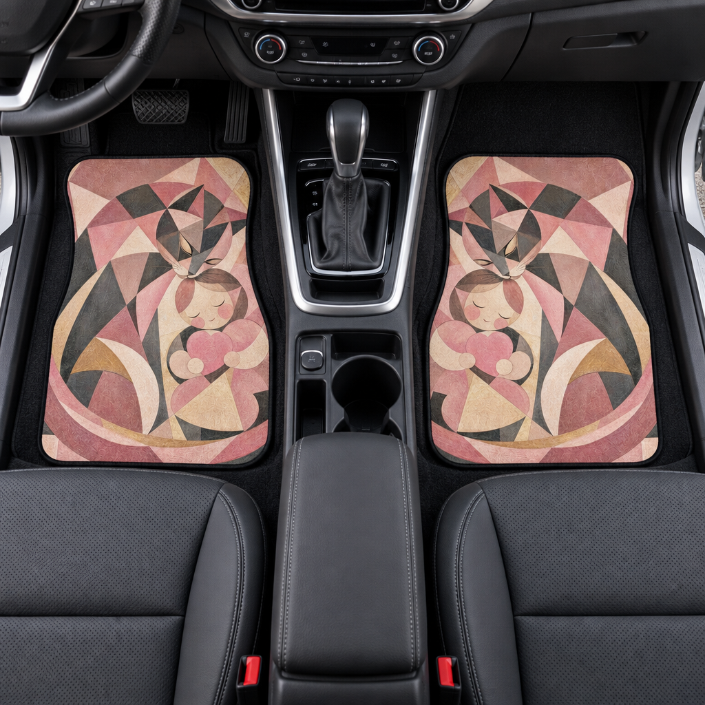 Watching Every Mile — Guardian Cat & Child Love Heart Car Mats, Set of 2