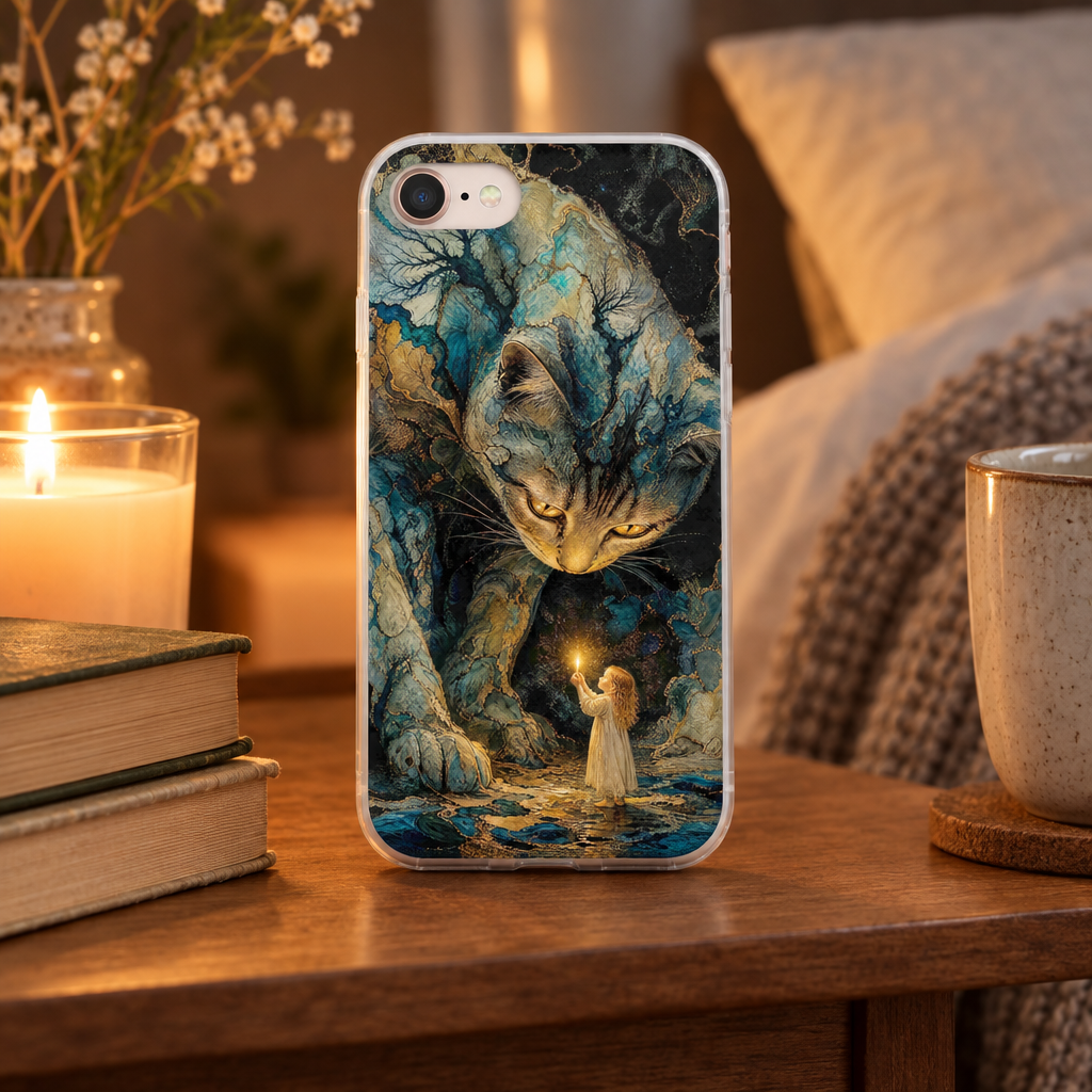 Whispers by Candlelight — Mystical Cat & Child Phone Case