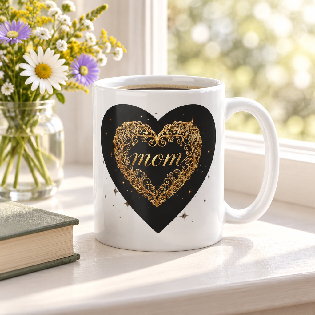 A Black Heart for Mom — 20oz White Ceramic Mug