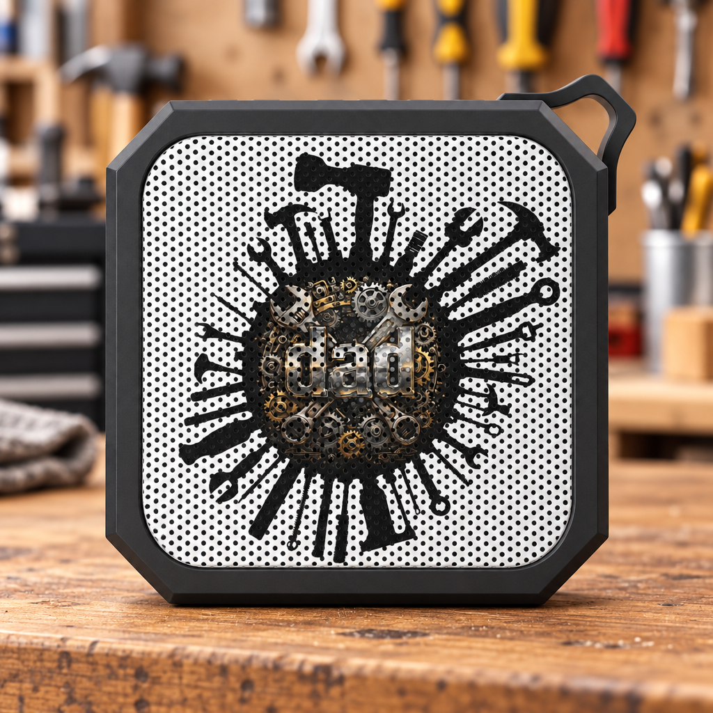 Workshop Guardian — Dad Bluetooth Speaker with Gear & Tool Art
